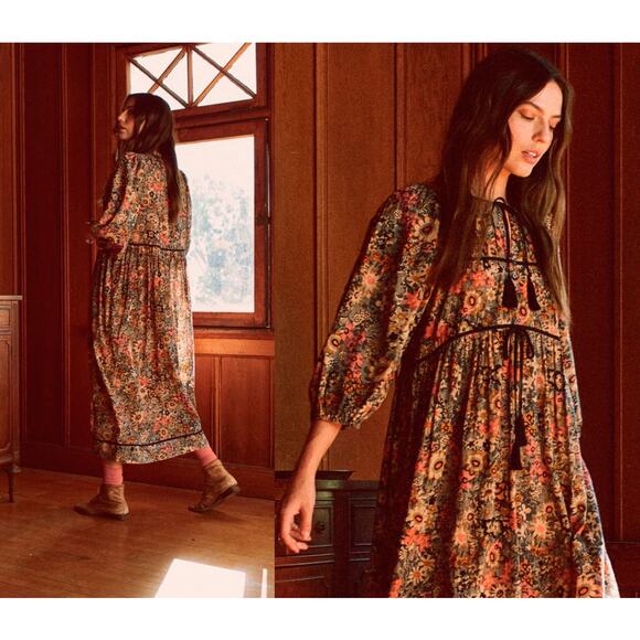 The Great | Tie Tassel Long Sleeve Dress In Heirloom Wildflower Print | Sz 0 - Picture 1 of 12